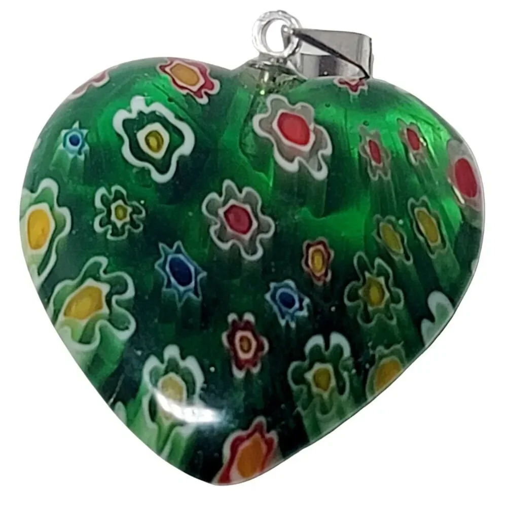 Emerald Green Lucite Millefiori Heart Pendant 1